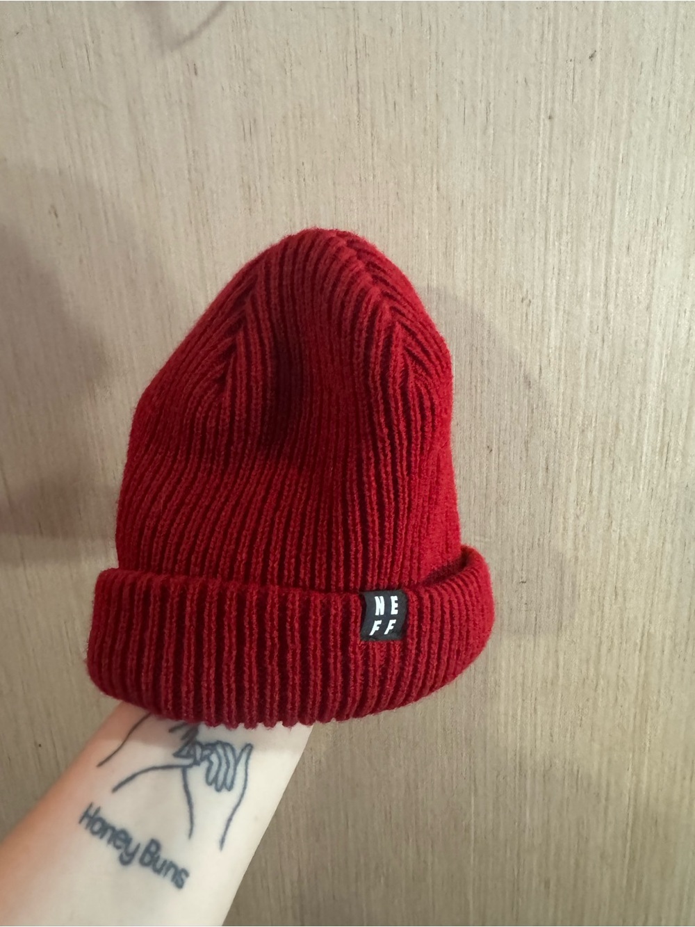 Neff Bright Red Ribbed Knit Beanie OSFA